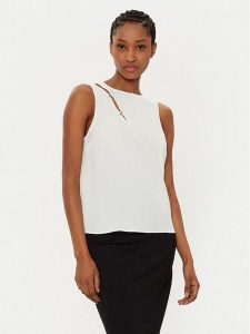 Patrizia Pepe Bluzka 8C0760/A8I1-W146 Biały Regular Fit. Białe bluzki Patrizia Pepe, bez wzorów, z syntetyku, bez kołnierzyka, bez ramiączek. Za 399,99 zł.