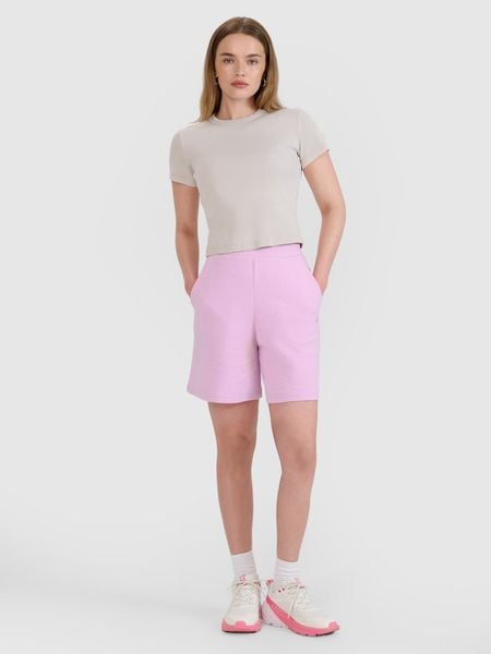 4F Spodenki dresowe ze strukturalnej dzianiny damskie - różowe XL. Czerwone szorty 4f, bez wzorów, z bawełny, sportowe. Za 89,99 zł.