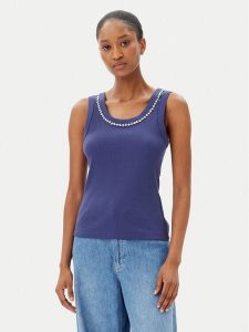 Marella Top Dede 2515941032 Granatowy Regular Fit. Niebieskie topy Marella, m, bez wzorów, z bawełny, bez kołnierzyka, bez ramiączek. Za 189,99 zł.