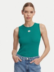 Calvin Klein Jeans Top LV047F246G Zielony ciemny Slim Fit. Zielone topy Calvin Klein Jeans, s, bez wzorów, z bawełny, bez kołnierzyka, bez ramiączek. Za 169,99 zł.