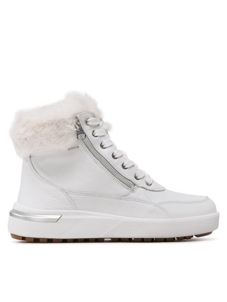 Geox Trzewiki D Dalyla B Abx A D26QSA 00046 C1000 Biały. Białe botki Geox, bez wzorów, ze skóry, bez obcasa, na płaskiej podeszwie, bez zapięcia. Za 449,99 zł.