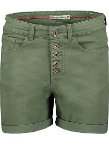 Geographical Norway Bermudy "Pisak" w kolorze khaki rozmiar: M. Brązowe szorty Geographical Norway, z aplikacjami, ze skóry. Za 65,85 zł.