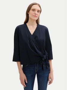 Tom Tailor Bluzka 1043200 Granatowy Loose Fit. Niebieskie bluzki Tom Tailor, bez wzorów, z bawełny, bez kołnierzyka, bez ramiączek. Za 179,99 zł.