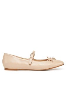 Guess Baleriny FLJKAY LEA02 Beżowy. Brązowe balerinki Guess, z aplikacjami, ze skóry, bez obcasa, bez zapięcia. Za 309,99 zł.