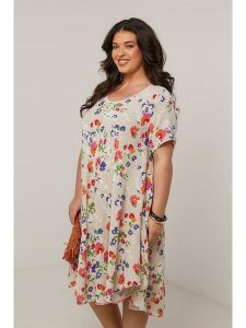 Curvy Lady Sukienka w kolorze beżowym rozmiar: 48/50. Brązowe sukienki Curvy Lady, bez wzorów, klasyczne, bez kołnierzyka, bez ramiączek, midi. Za 120,95 zł.