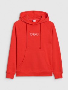 4F Bluza dresowa nierozpinana z kapturem damska - czerwona XXL. Czerwone bluzy 4f, xs, bez wzorów, z bawełny, z kapturem. W wyprzedaży za 89,99 zł.