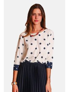 William de Faye Bluzka w kolorze kremowo-granatowym rozmiar: 38. Brązowe bluzki William de Faye, bez wzorów, klasyczne, bez kołnierzyka, bez ramiączek. Za 100,52 zł.