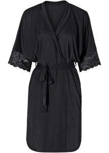 Satynowe kimono z koronką. Czarne szlafroki bonprix, z aplikacjami, z koronki, bez kaptura. Za 109,99 zł.
