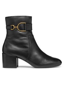 Geox Botki D Eleana D36TWB 000TU C9999 Czarny. Czarne botki Geox, bez wzorów, ze skóry, bez obcasa, na słupku, bez zapięcia. Za 489,99 zł.