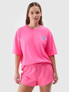 4F T-shirt oversize z nadrukiem damski - fuksja M. Czerwone t-shirty 4f, m, bez wzorów, z bawełny, bez kołnierzyka, bez ramiączek. W wyprzedaży za 39,99 zł.