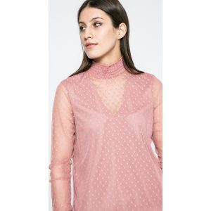 Vero Moda - Bluzka. Różowe bluzki marki Vero Moda, z elastanu, casualowe, ze stójką, z krótkim rękawem. W wyprzedaży za 49,90 zł.