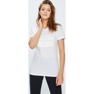 Calvin Klein Jeans - Top. Szare t-shirty marki Calvin Klein Jeans, z nadrukiem, z bawełny, z okrągłym kołnierzem, z krótkim rękawem. W wyprzedaży za 159,90 zł.