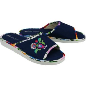 METEOR 060 FOLK granatowy/biały, kapcie damskie. Niebieskie kapcie Meteor, bez wzorów. Za 47,99 zł.