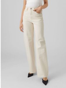 Vero Moda Dżinsy - Regular fit - w kolorze kremowym rozmiar: W28/L32. Brązowe jeansy Vero Moda, z aplikacjami, ze skóry, z podwyższonym stanem. Za 83,42 zł.