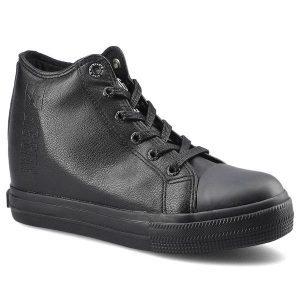Czarne Sneakersy Damskie Big Star Stylowe Obuwie. Czarne botki Big Star, ze skóry ekologicznej, bez obcasa, na koturnie, bez zapięcia. Za 109,00 zł.