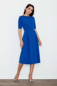 Niebieska Sukienka Elegancka Wizytowa Midi. Niebieskie sukienki Figl, do pracy, l, bez wzorów, z materiału, biznesowe, bez kołnierzyka, bez ramiączek, midi. Za 289,00 zł.