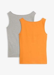 Tank top z dekoltem łódką, 2 szt. Szare topy bonprix, uniwersalny, bez wzorów, bez kołnierzyka, bez ramiączek. Za 55,98 zł.