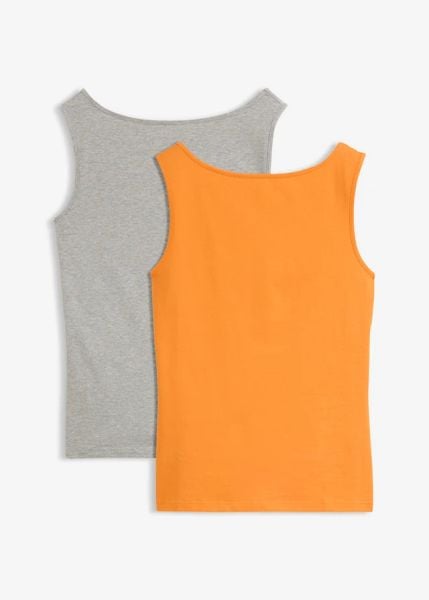 Tank top z dekoltem łódką, 2 szt. Szare topy bonprix, uniwersalny, bez wzorów, bez kołnierzyka, bez ramiączek. Za 55,98 zł.