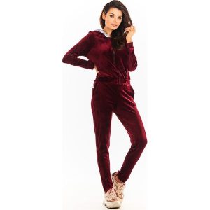 Krótka Welurowa Bluza na Suwak z Kapturem - Bordowa. Czerwone bluzy Awama, l, bez wzorów, z materiału, z kapturem. Za 219,90 zł.