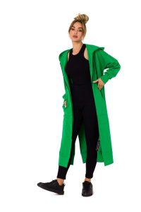 Długa Rozpinana Bluza z Kapturem - Zielona. Zielone bluzy MOE, l, bez wzorów, z bawełny, z kapturem. Za 387,89 zł.