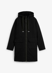 Szeroka kurtka parka zimowa z kapturem. Czarne kurtki bonprix, na zimę, bez wzorów, z kapturem. Za 339,99 zł.