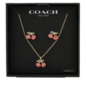Zestaw naszyjnik i kolczyki Coach. Żółte naszyjniki Coach, złote. Za 599,99 zł.