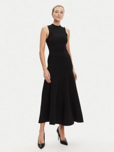 Guess Sukienka dzianinowa W5YK0S Z0241 Czarny Regular Fit. Czarne sukienki Guess, s, z aplikacjami, z dzianiny, bez kołnierzyka, bez ramiączek. Za 559,99 zł.