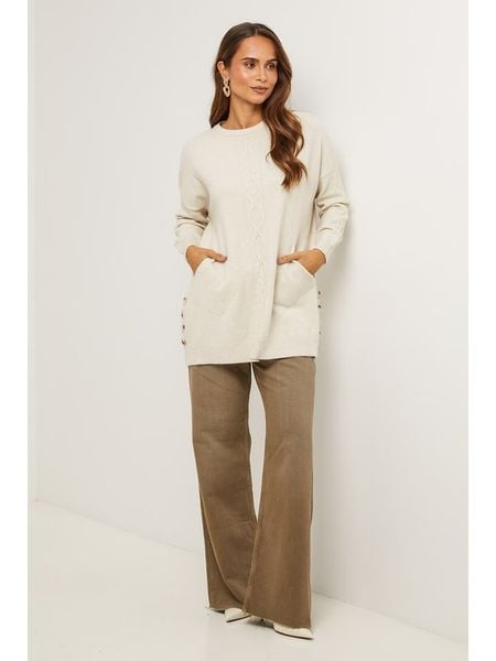 Soft Cashmere Sweter w kolorze beżowym rozmiar: 38/40. Brązowe swetry oversize Soft Cashmere, z aplikacjami, z kaszmiru, bez ramiączek. Za 191,88 zł.