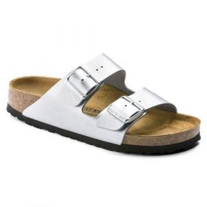 Klapki damskie Birkenstock Arizona BF. Szare klapki Birkenstock, bez wzorów, z materiału, bez obcasa. Za 349,00 zł.