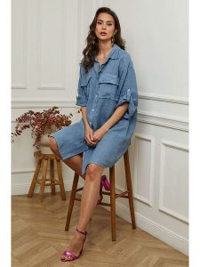 Plume Lniana sukienka "Calizia" w kolorze niebieskim rozmiar: S. Niebieskie sukienki Plume, s, bez wzorów, ze lnu, bez kołnierzyka, bez ramiączek, mini. Za 180,06 zł.