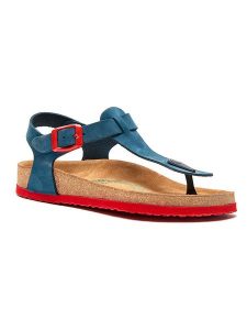 Comfortfusse Skórzane sandały w kolorze niebiesko-czerwonym rozmiar: 35. Czerwone sandały Comfortfüße, bez wzorów, z nubiku, z otwartym noskiem, bez obcasa, bez zapięcia. Za 239,99 zł.
