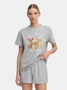 Guess Piżama O6GX05 KH110 Szary Relaxed Fit. Szare piżamy Guess, z aplikacjami, z syntetyku, bez ramiączek. Za 264,99 zł.