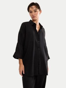 Triumph Koszulka piżamowa Summer Wear 10227228 Czarny Regular Fit. Czarne koszule nocne Triumph, bez wzorów, ze lnu, bez ramiączek. Za 179,99 zł.