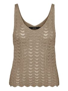 Vero Moda Top dzianinowy w kolorze khaki rozmiar: S. Brązowe topy Vero Moda, s, bez wzorów, z dzianiny, bez kołnierzyka, bez ramiączek. Za 164,95 zł.