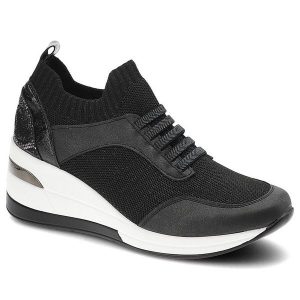 Półbuty damskie Artiker, materiał tekstylny i syntetyczny z elastyczną cholewką typu slip-on sportową konstrukcją, czarny, 50C1201. Czarne czółenka ARTIKER, bez wzorów, z dzianiny, bez obcasa, na koturnie, bez zapięcia. Za 135,00 zł.