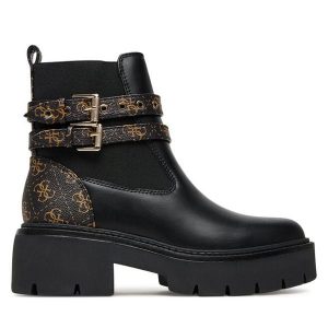 Botki Guess. Czarne botki Guess, z aplikacjami, bez obcasa, na płaskiej podeszwie, bez zapięcia. Za 579,99 zł.