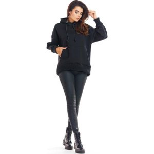 Czarna Oversizowa Bluza z Kapturem. Czarne bluzy Infinite You, l, bez wzorów, z bawełny, z kapturem. Za 194,90 zł.