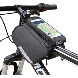 Torba rowerowa na ramę Wozinsky wodoodporna z pokrowcem na telefon 1,5 L. Czarne torebki klasyczne WOZINSKY, bez wzorów, bez dodatków. Za 54,90 zł.