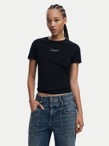 Desigual T-Shirt 25SWTK15 Czarny Regular Fit. Czarne t-shirty Desigual, xs, bez wzorów, z bawełny, bez kołnierzyka, bez ramiączek. Za 69,99 zł.