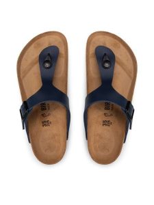 Birkenstock Japonki Gizeh 0143621 Granatowy. Niebieskie klapki Birkenstock, bez wzorów, ze skóry, bez obcasa. Za 399,99 zł.