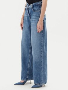 Guess Jeansy W5YA2G D5QKB Niebieski Wide Leg. Niebieskie jeansy Guess, z aplikacjami, z bawełny. Za 429,99 zł.