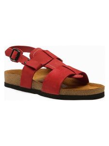 Comfortfusse Skórzane sandały "Likya" w kolorze czerwonym rozmiar: 37. Czerwone sandały Comfortfüße, bez wzorów, z nubiku, z otwartym noskiem, bez obcasa, bez zapięcia. Za 252,99 zł.