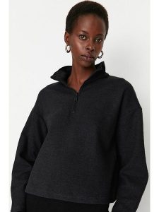 Trendyol Bluza w kolorze antracytowym rozmiar: S. Czarne bluzy Trendyol, s, bez wzorów, z bawełny, bez kaptura. Za 50,95 zł.