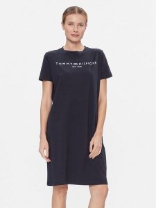Tommy Hilfiger Sukienka codzienna Rlx Corp Logo Tshirt Drs Ss WW0WW41013 Granatowy Regular Fit. Niebieskie kombinezony TOMMY HILFIGER, s, bez wzorów, z bawełny, bez kołnierzyka, bez ramiączek. Za 249,99 zł.