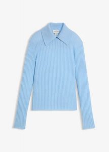Prążkowany sweter z wełny merino. Czarne swetry klasyczne bonprix, na jesień, prążkowane, bez kołnierzyka. Za 219,99 zł.