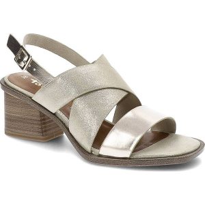 Złote Sandały Tamaris Skórzane Eleganckie Buty. Żółte sandały Tamaris, bez wzorów, z nubiku, bez obcasa, na obcasie, bez zapięcia. Za 239,00 zł.