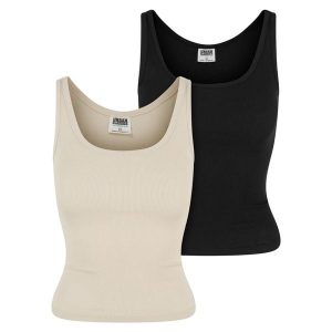 Damski tank top Urban Classics Organic Basic (x2). Brązowe topy Urban Classics, bez wzorów, z bawełny, bez kołnierzyka, bez ramiączek. Za 142,00 zł.
