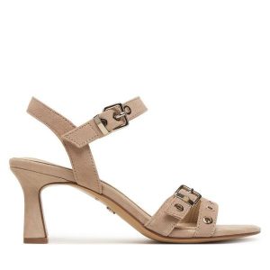 Sandały Tamaris. Brązowe sandały Tamaris, bez wzorów, bez obcasa, na słupku, bez zapięcia. Za 329,99 zł.