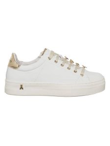 Patrizia Pepe Skórzane sneakersy w kolorze złoto-białym rozmiar: 39. Białe trampki Patrizia Pepe, bez wzorów, bez zapięcia. Za 420,68 zł.