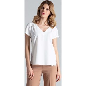 Ecru Bluzka z Trójkątnym Dekoltem. Czarne bluzki Figl, xl, bez wzorów, z elastanu, bez kołnierzyka, bez ramiączek. Za 179,00 zł.